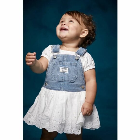 NEW! OshKosh Girls‎ 2T Jumper Dress White Eyelet Skirt Overalls MSRP $40 - Picture 2 of 10